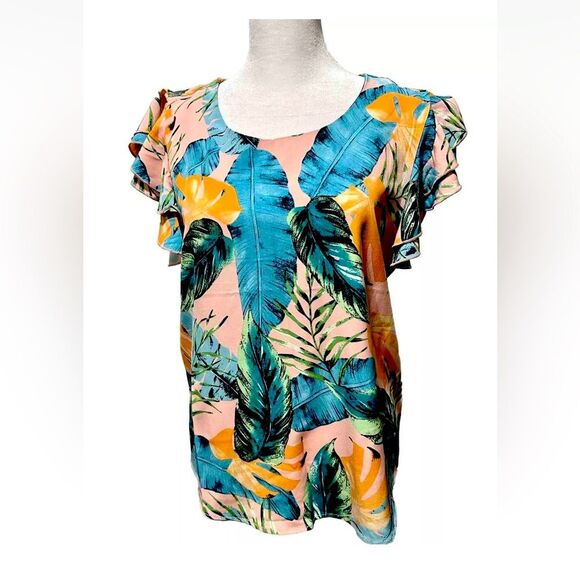 Milk And Honey Blouse Tropical Summer Office Business Casual Women’s L - Picture 1 of 5